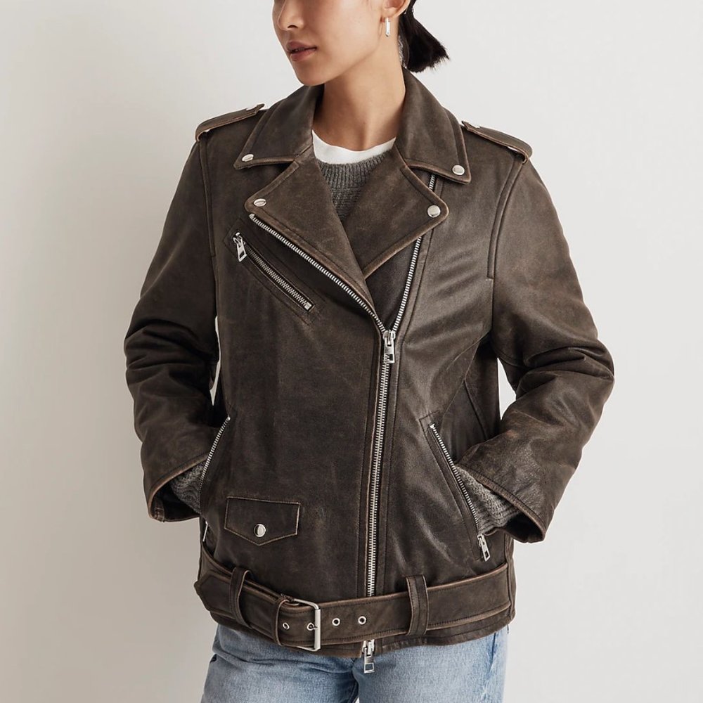 Madewell Distressed Leather Oversized Motorcycle Jacket